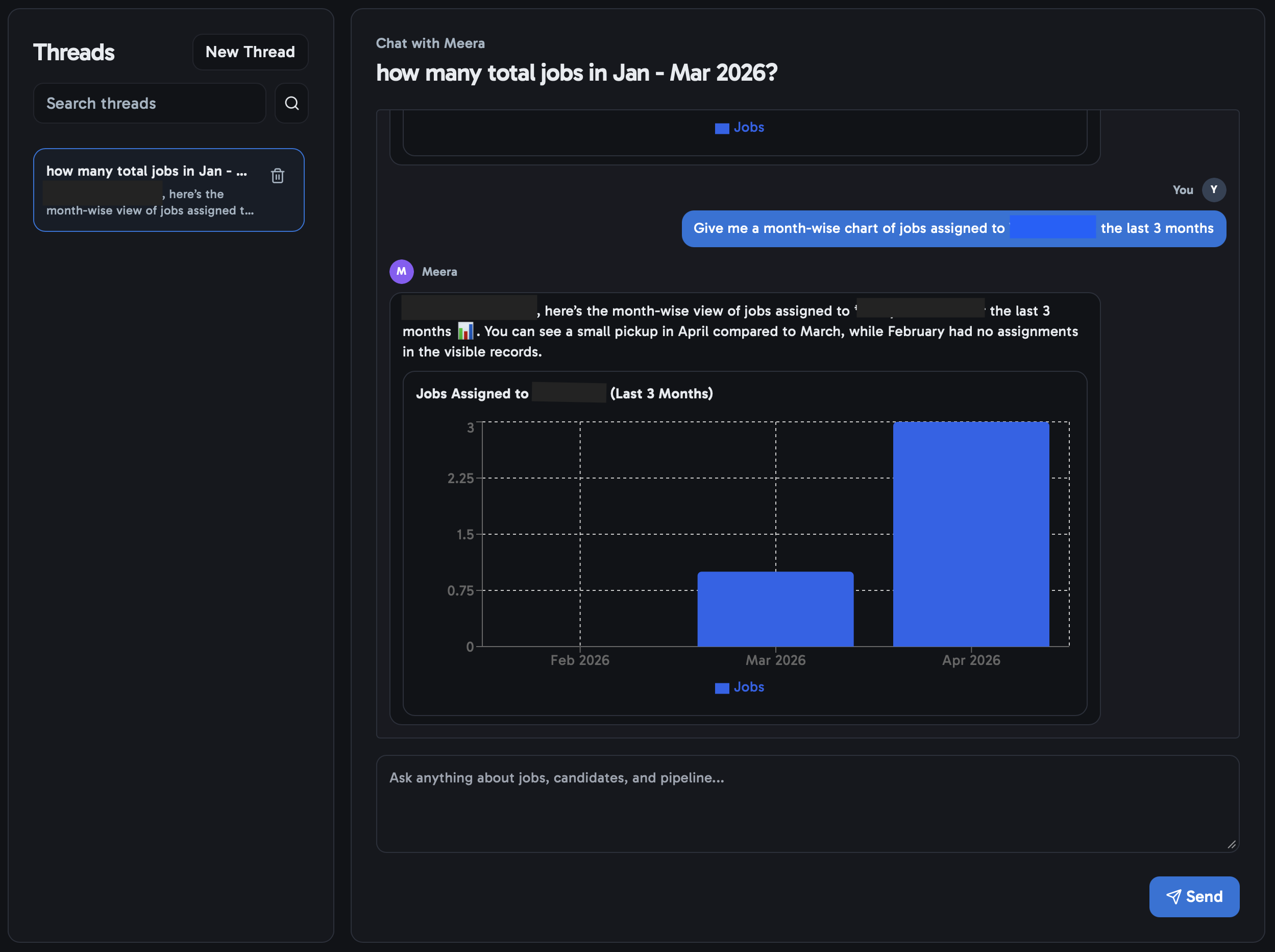 Ztal assistant answering staffing workflow questions with chart output